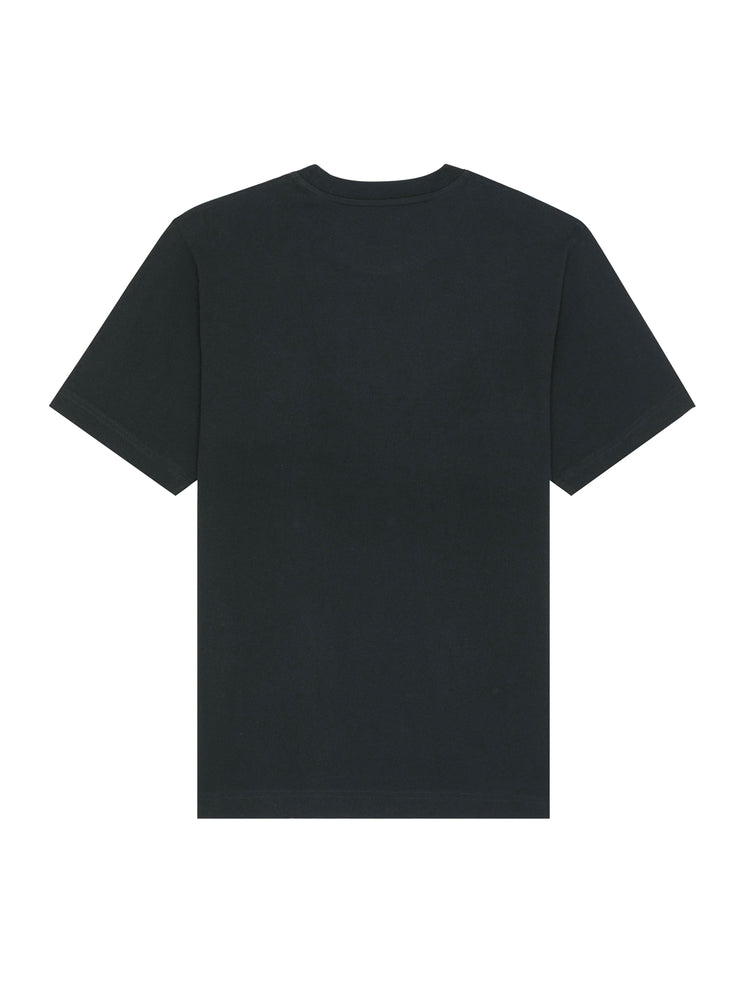 Sort T-shirt set bagfra med Hooded Organic-logo – 100% økologisk bomuld og tidløst dansk design