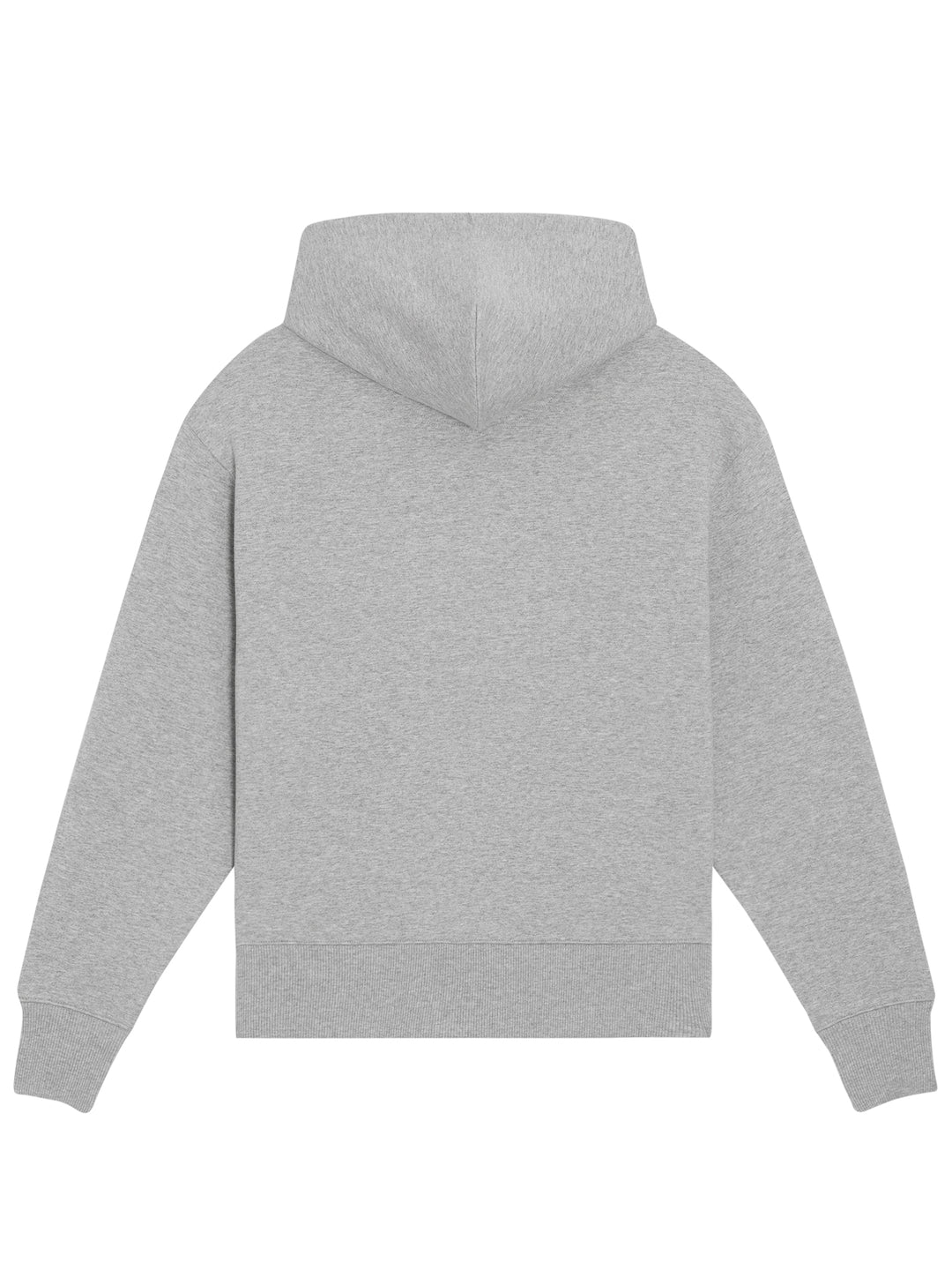 Grå hoodie set bagfra som rent produktbillede – lavet i 100% økologisk bomuld og egnet til hverdagsbrug